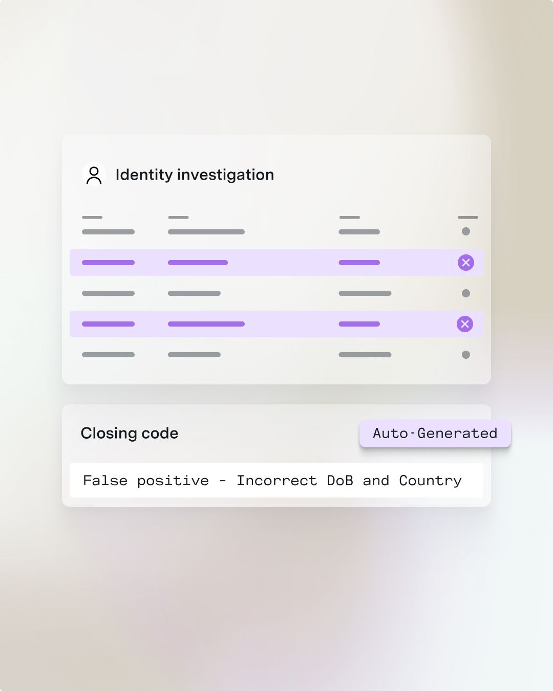 Automated closing codes interface